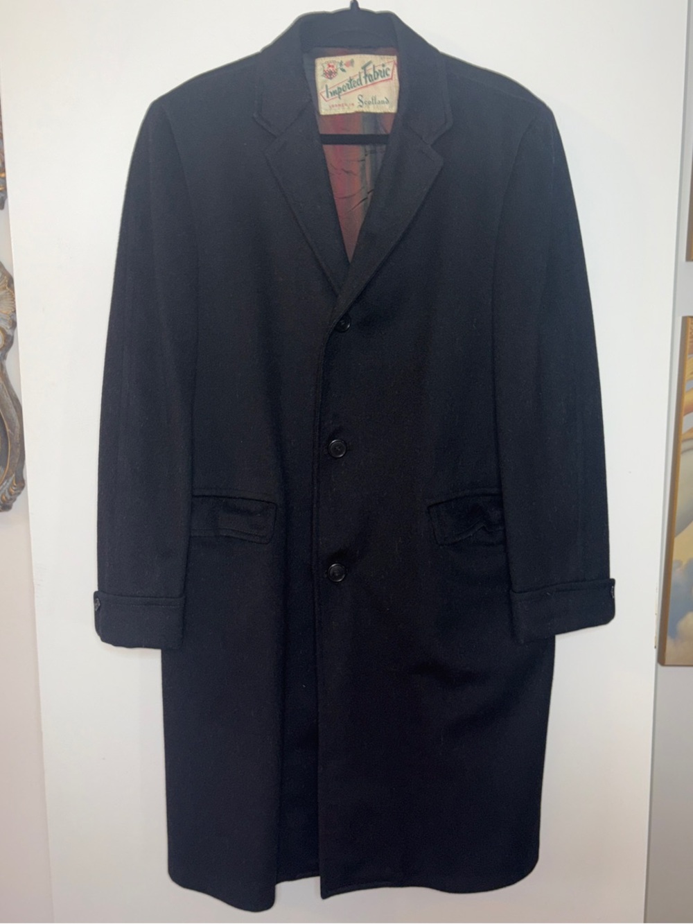 Vintage Scottish Men's Black Pea Coat - Classic Single-Breasted Overcoat